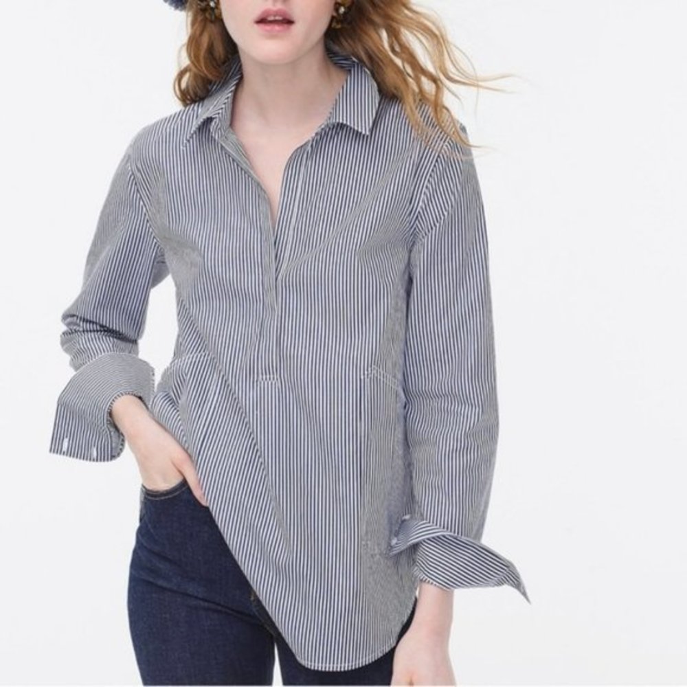 J Crew Cotton Collared Stripe Popover Tunic Top S